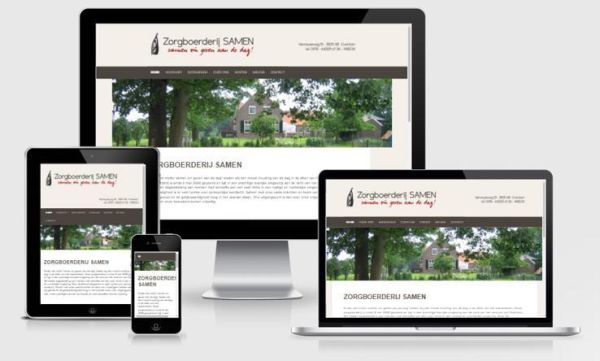 Website zorgboerderijsamen.nl weergegeven op verschillende devices.