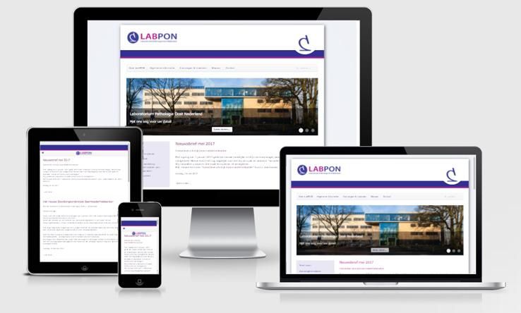 Website labpon.nl weergegeven op verschillende devices.